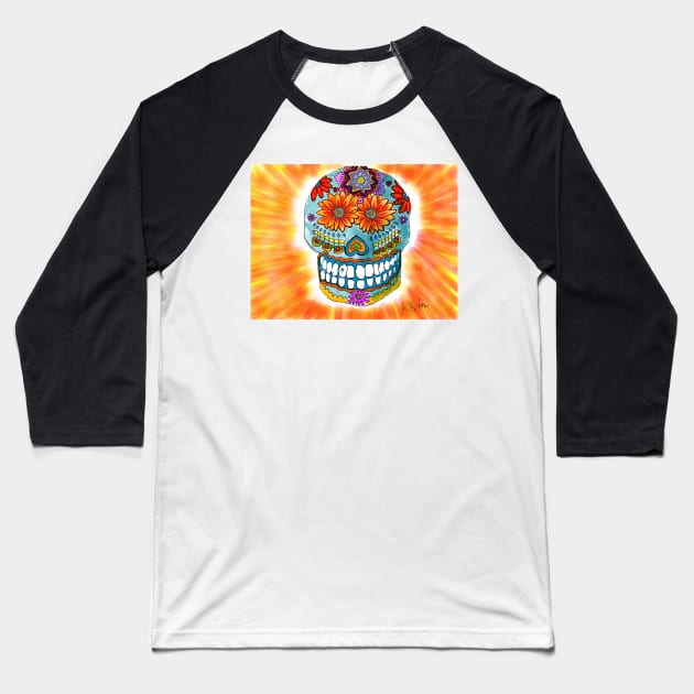 Sugar Skull Baseball T-Shirt by kschowe